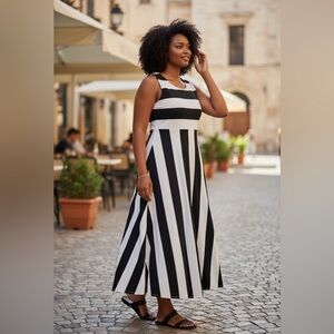 Modcloth Monochrome Striped Maxi Dress